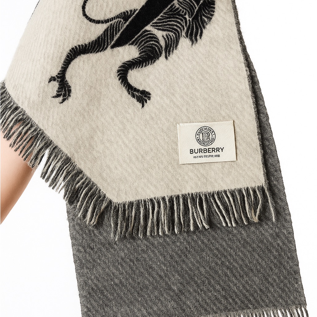 Burberry Black And Cream Lion Scarf